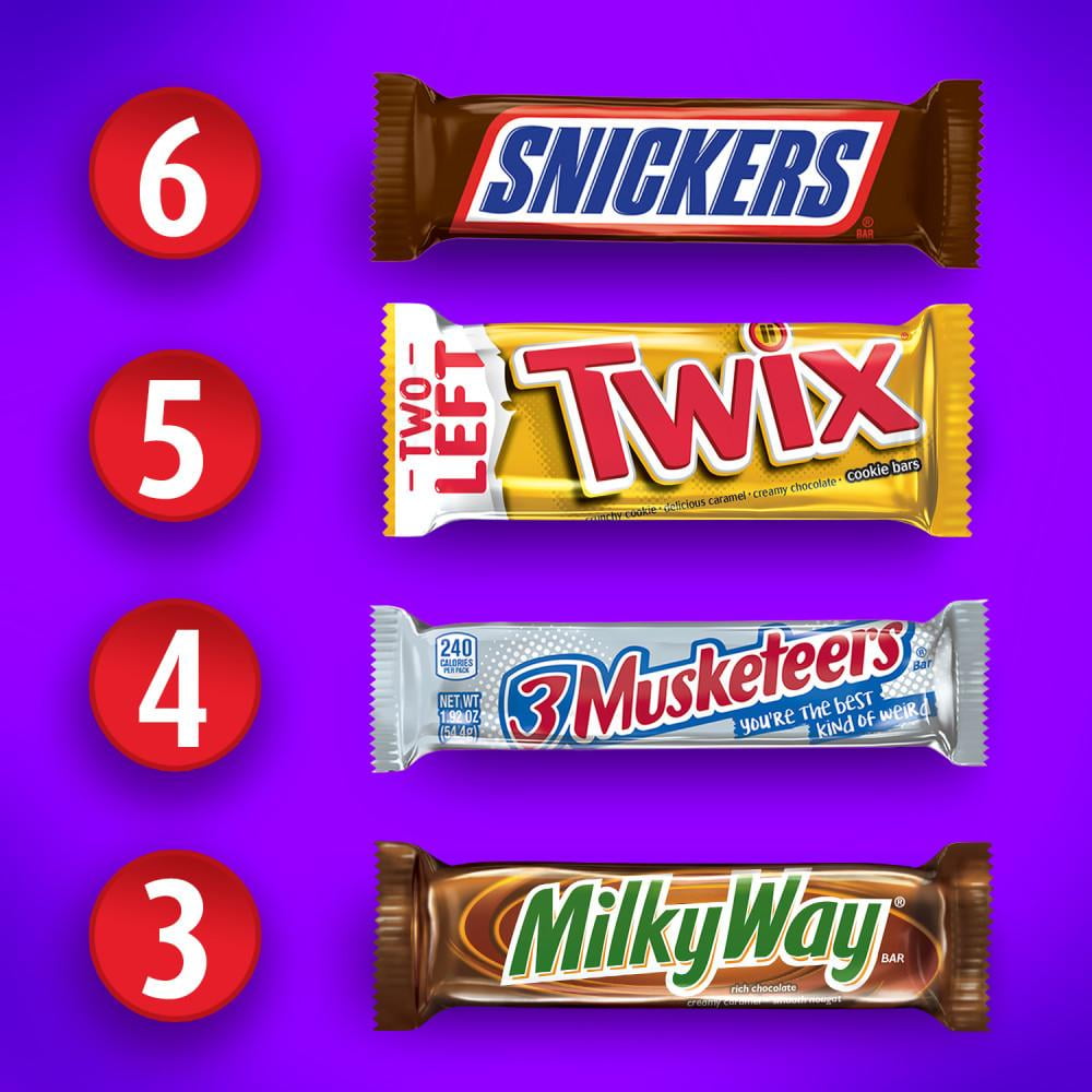Snickers, Twix, Milky Way, & 3 Musketeers &nbsp;Assorted Full Size Chocolate Candy Bars - Variety Pack -