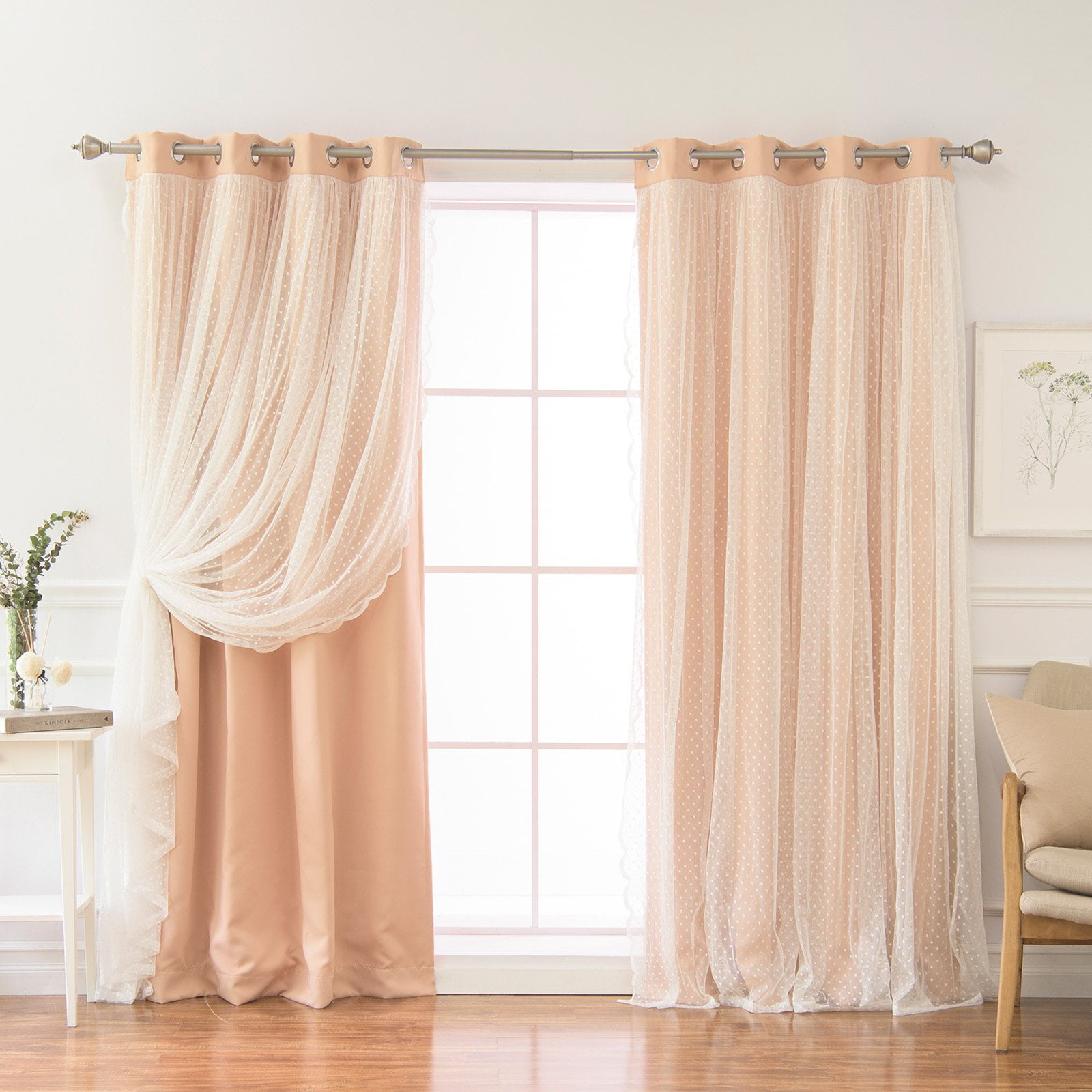 Best Home Fashion Some Day Dotted Lace Overlay Grommet Curtain Panel