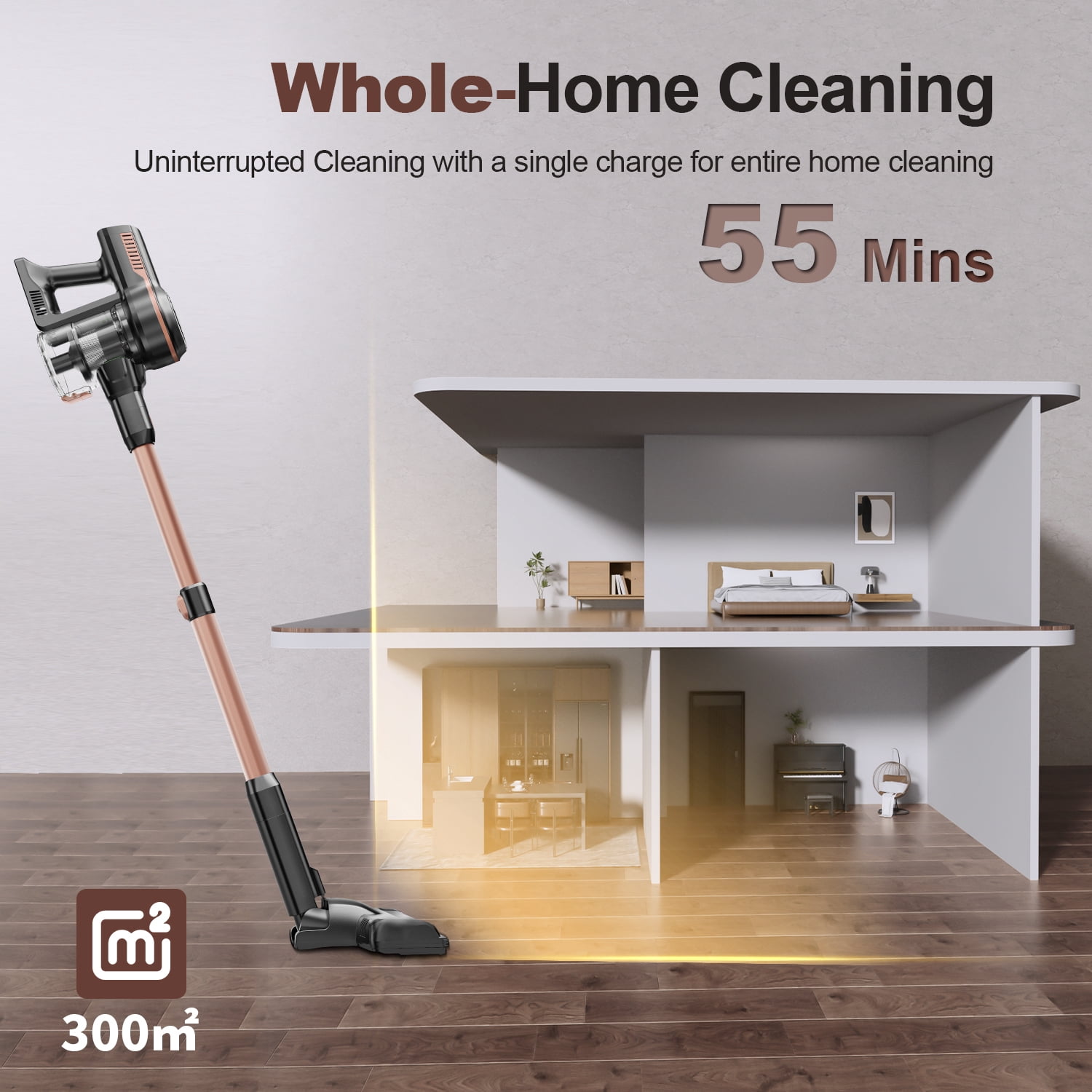 INSE 32Kpa Cordless Vacuum Cleaner with Brushless Motor, 6 in 1 Stick Vacuum Lightweight for Hard Floor Carpet Pet Hair, S7P Gold