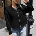 thumbnail image 4 of PRINxy Women's Long Sleeve Notch Lapel Full Zip Cropped Jacket with Faux Suede and Chest Pockets for Fall Winter Casual Black M, 4 of 9