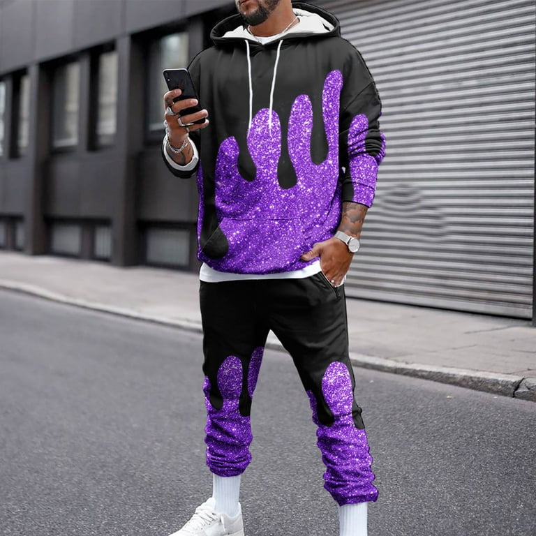 Hfyihgf Mens Sweat Suit Set Tracksuit Jogging 2 Piece Athletic Outfit  Hoodie Sports Sweatsuit Pullover Sets(Black,XXL) 