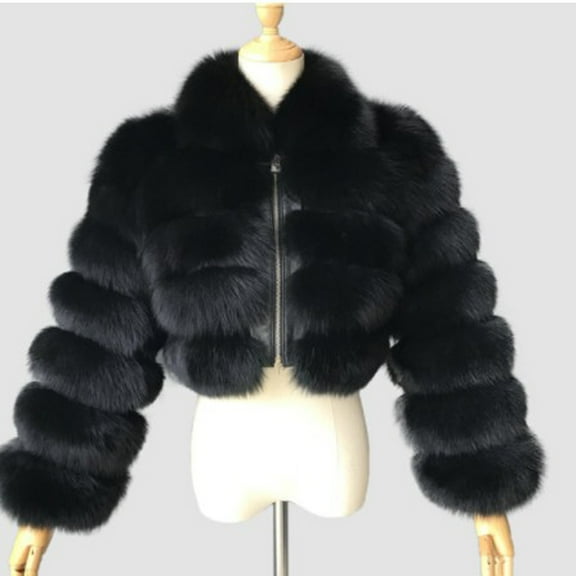 BLTIBY Womens Faux Fur Jacket 2024 Fall Winter Coats Solid Color Fleece Thick Long Sleeve Shaggy Warm Outerwear with Pockets Fashion Short Clothes Black XXL