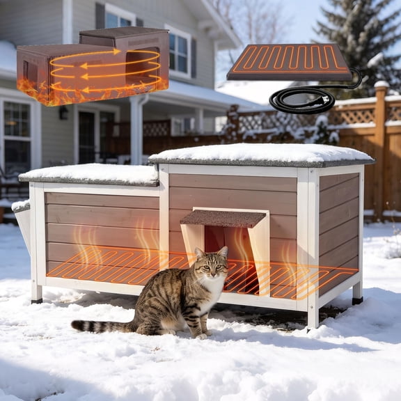 Aivituvin Large Outdoor Cat House Insulated Weatherproof, Feral Cat Shelter with All-Round Thermal Liner, Openable Roof & Secure Escape Doors for Cats