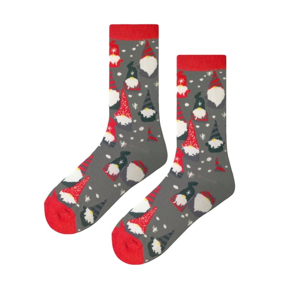 Unisex Christmas Crew Socks Cotton Blend Jacquard Knit Long Socks With Holiday Gnome Pattern Casual Mid Calf Socks
