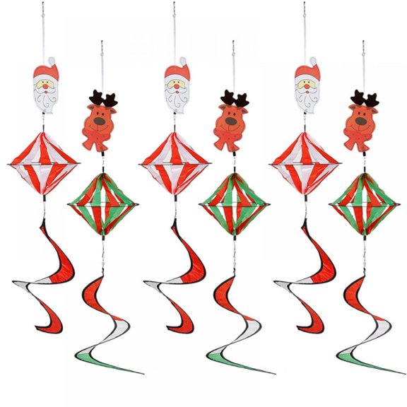 Xmarks Christmas Santa Clus Reindeer Printed Windsocks Spinners, 6pcs Outdoor Hanging Wind Twister Spiral Decorative Windsock Curlie Spinner for Yard Garden