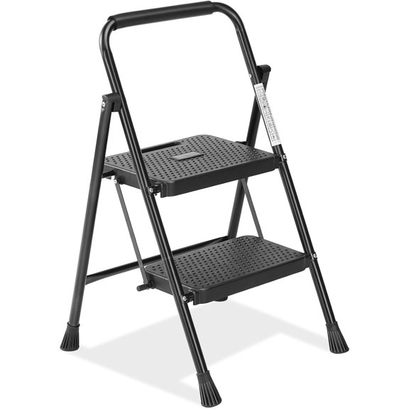 2 Step Ladder, Folding Step Stool with Wide Anti-Slip Pedal, 800lbs Sturdy Portable Ladder, Cushioned Handle, Lightweight Step Stool for Home Kitchen and Outdoor