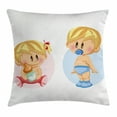 thumbnail image 1 of Gender Reveal Decorations Throw Pillow Cushion Cover, Babies Playing Together Sweet Newborn Childhood Romantic Happy, Decorative Square Accent Pillow Case, 24 X 24 Inches, Multicolor, by Ambesonne, 1 of 2