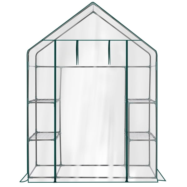 56" x 29" x 77" Mini Walk-in Greenhouse with PVC Cover, 4-Shelf Indoor Outdoor Plant Gardening Green House for Garden Backyard, Transparent