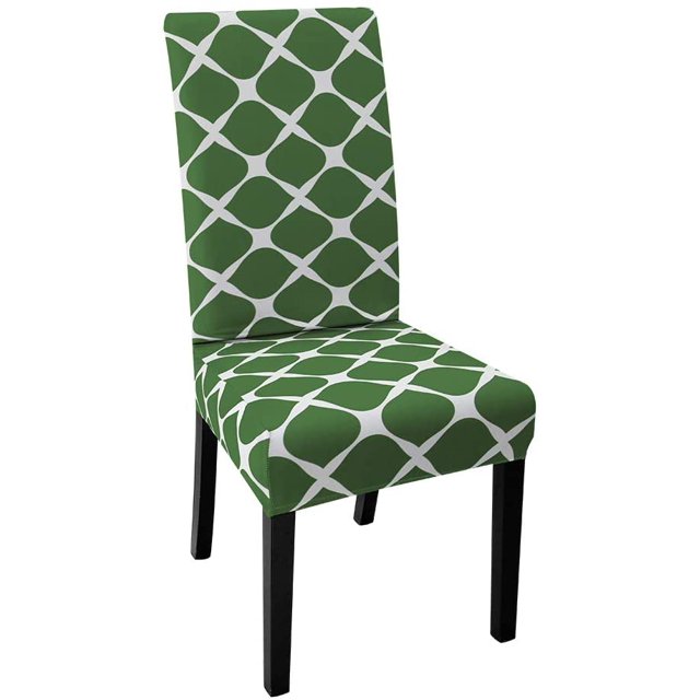 4 Pieces Dining Chair Covers, Stretch Washable Geometric Pattern Chair Slipcovers, for Dining Room Kitchen Home Hotel Table Banquet Sets, Olive Green