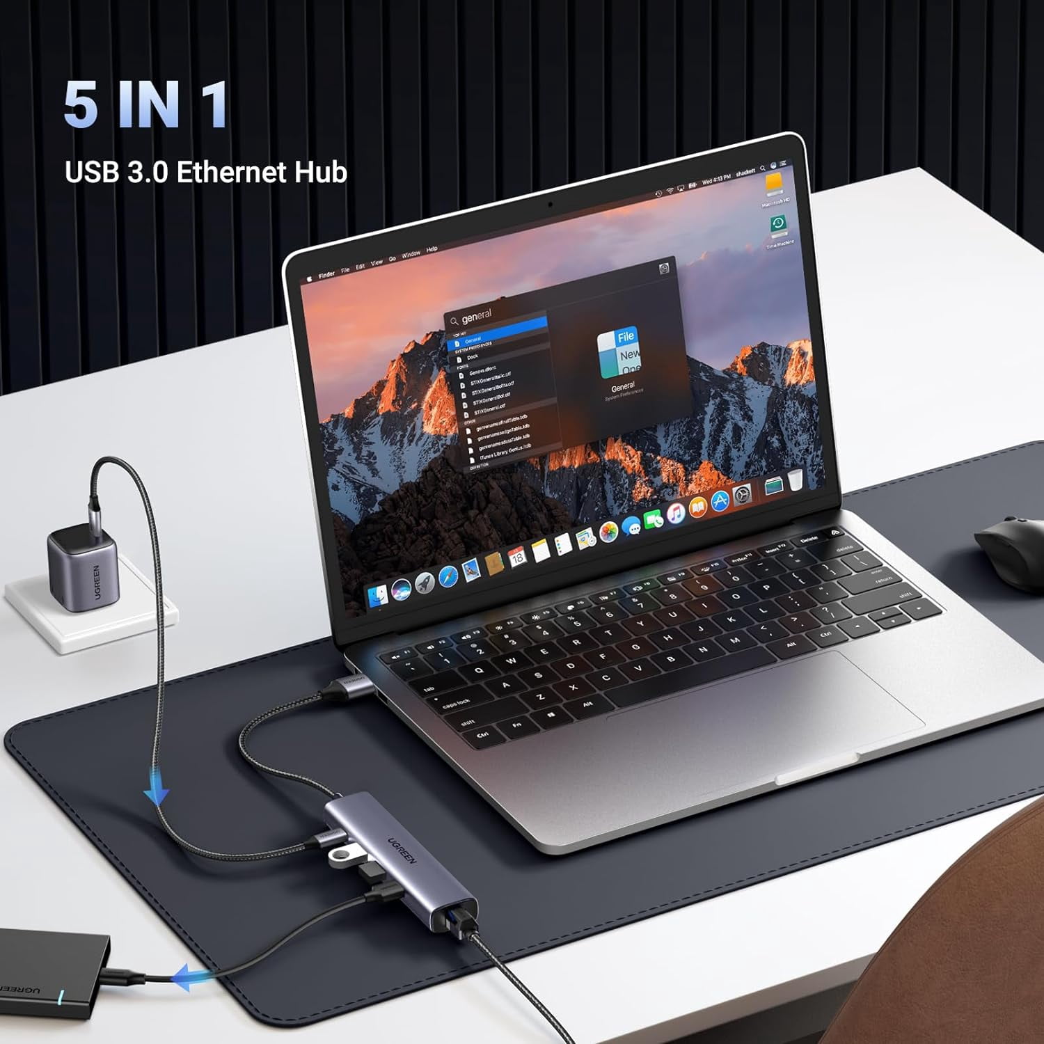 UGREEN USB to Ethernet Adapter, 5 in 1 USB Hub with Ethernet, Plug and Play, Multiport Network Adapter with 3 USB 3.0 Port, Gigabit RJ45, USB-C Power Port Compatible for Laptop MacBook XPS Windows 11