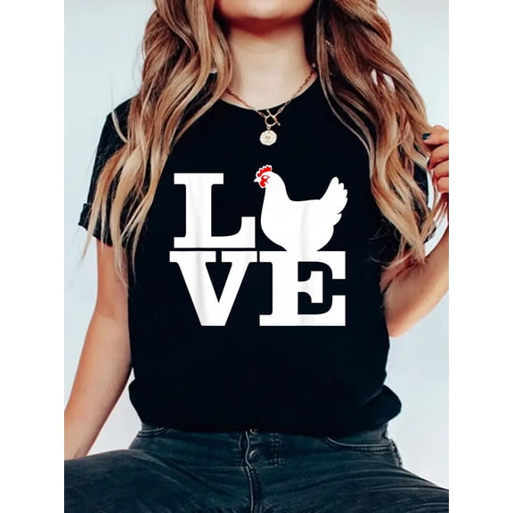 Cotton Love Chickens Animal Gift T-Shirt Women's Graphic Tee Casual Tops