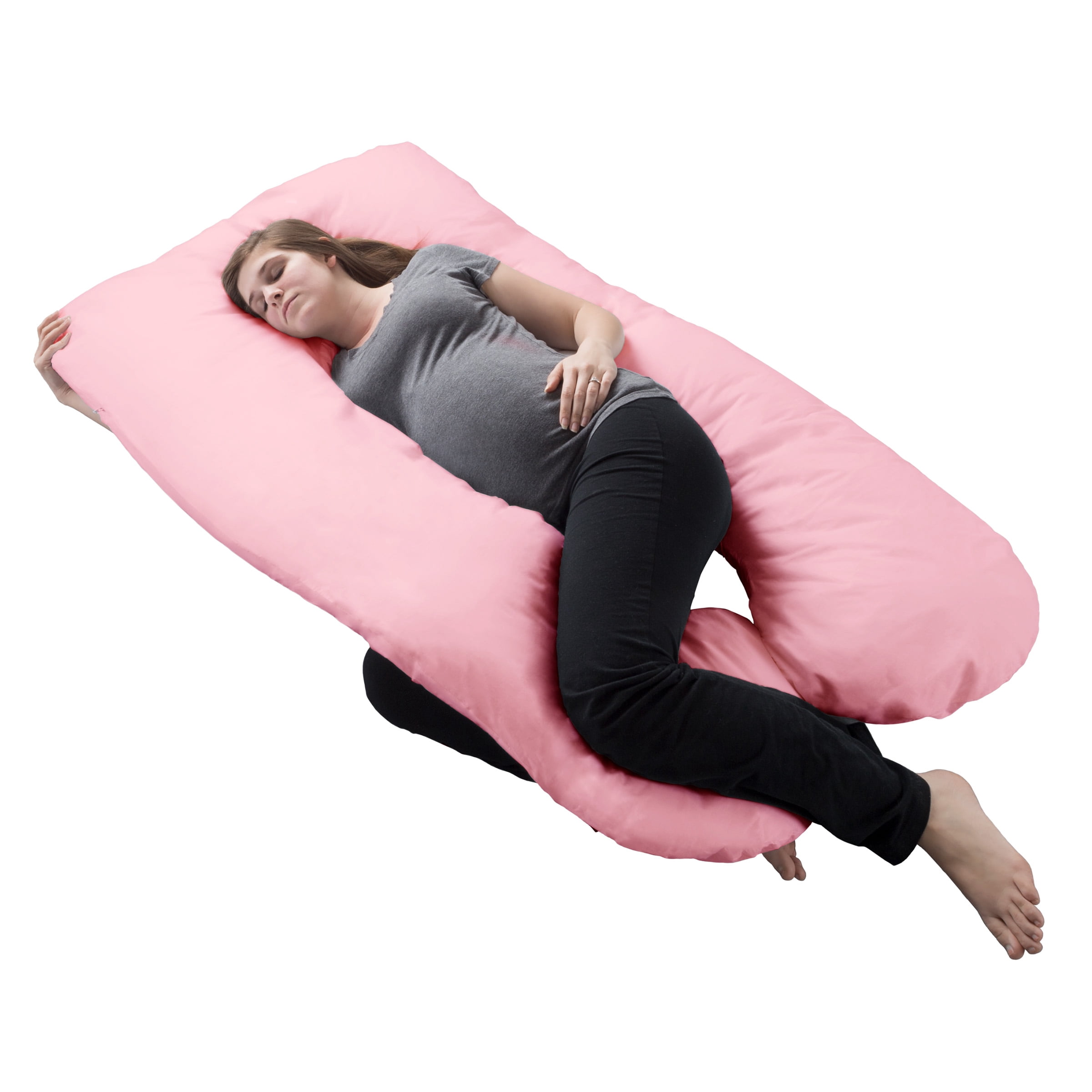 Full Body Pillow Cover- U-Shaped 100% Cotton Jersey Replacement Pillowcase, Removeable with Zipper for Pregnancy/Body Pillows by Lavish Home (Pink)