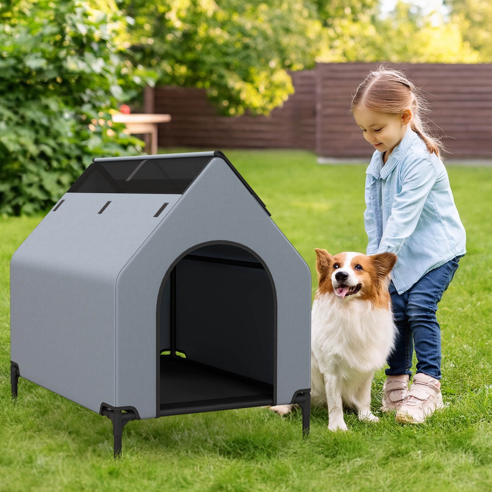 Infans 36" Elevated Dog House for Small Breeds Large Pet House w/ Ventilated Windows