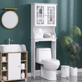 thumbnail image 2 of MELLCOM Over the Toilet Storage Cabinet, Bathroom Organizers and Storage, with 2 Glass Doors & Adjustable Shelf, White, 2 of 7