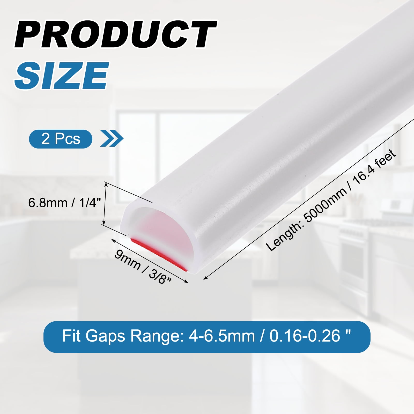 Uxcell 16.4FT Silicone D Shape Weather Stripping, 2Pcs Self Adhesive Doors Seal, White