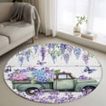 thumbnail image 2 of Purple Flowers Round Area Rugs Collection 3.3', Weeping Spring Floral Truck Butterfly Wooden Non Slip Indoor Circular Throw Runner Rug Floor Mat Carpet for Living Room Dining Table Bedroom Nursery, 2 of 9