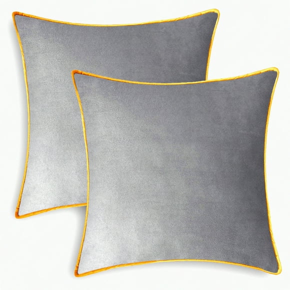 Luxury Suede Gold Edge Pillow Covers - Set of 2 | Soft Accent Cushion Cases for Couch, Bed, Sofa | Farmhouse Decor | 18x18 Inches | Silver Gray