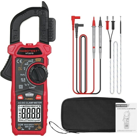 HT207D 4000 Counts Digital Clamp Meter, Handheld Multimeter, AC DC Voltage, Current Voltmeter, Diode Resistance, High Precision Multifunctional Digital Display Clamp Meter