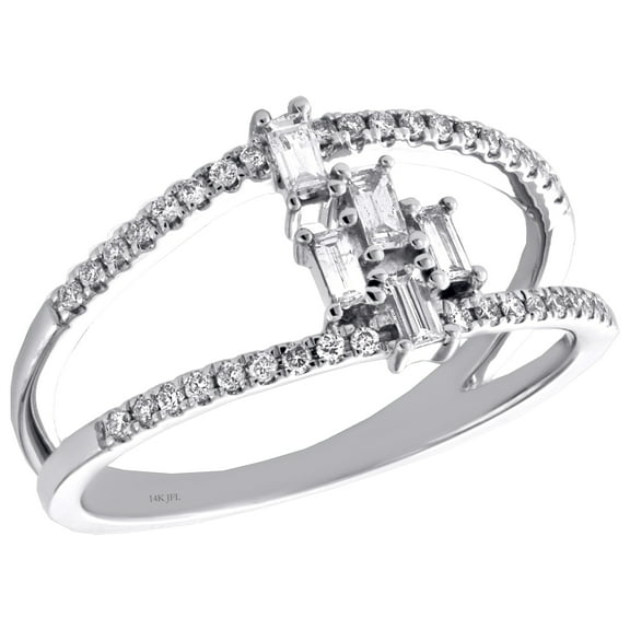 14K White Gold Baguette Diamond Cluster Statement Band 10mm Cocktail Ring 1/3 CT