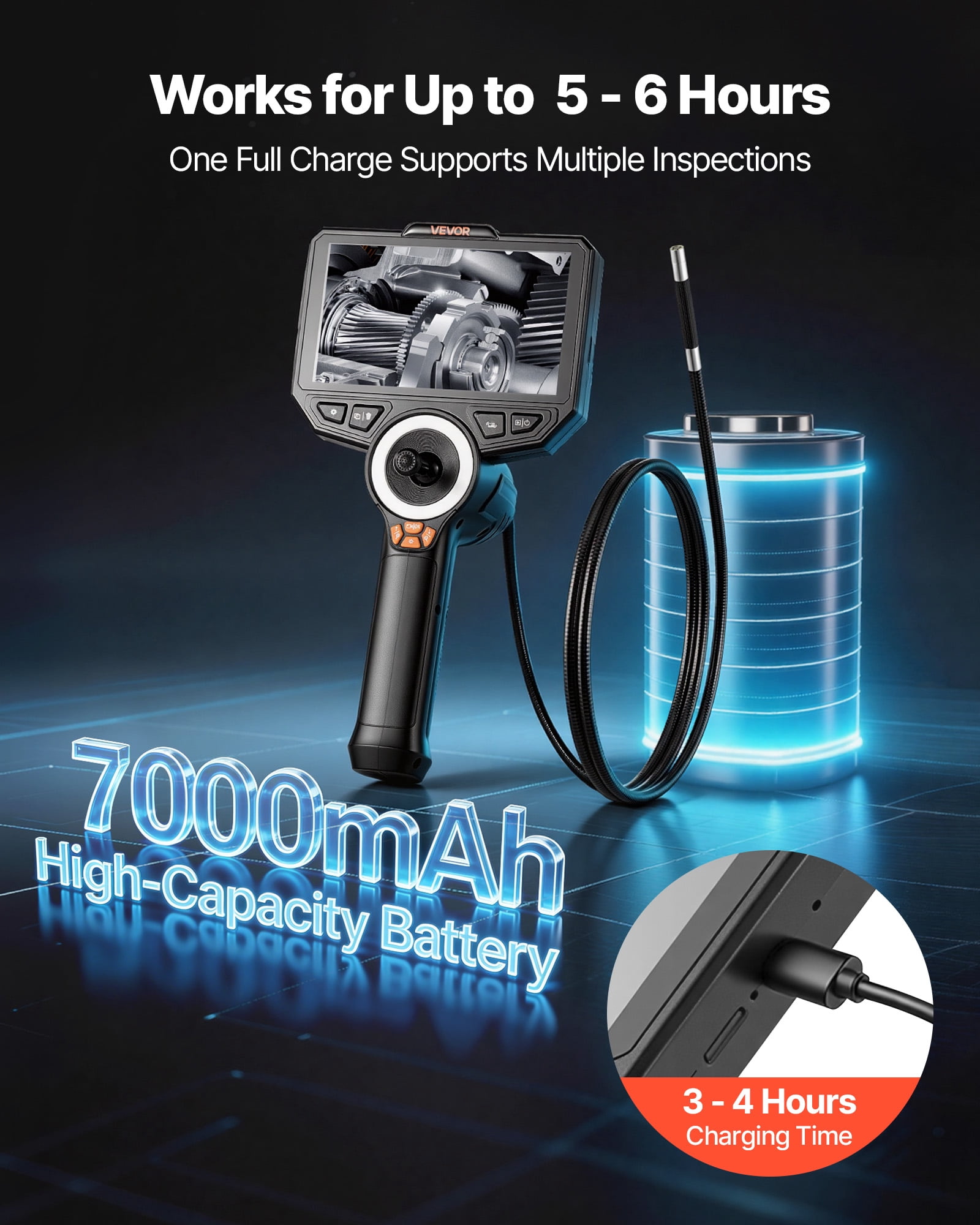 VEVOR 4-Way Articulating Endoscope with Light, True 1080P HD Industrial Borescope Inspection Camera with Articulated Probe, Flexible Snake Scope Cam for Wall Automotive Engine Inspect-4.9FT
