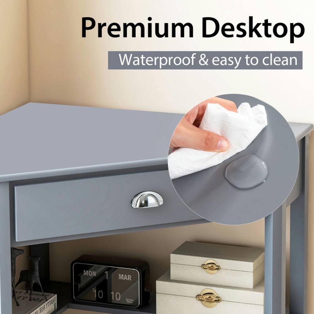 Demi Bonn Corner Wooden Piece Laptop Computer Desk, Small Home Office Desk Study Writing Table, White