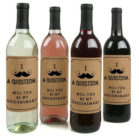 Kraft Mustache Will You Be My Groomsman Whiskey Or Wine Bottle Kraft Mustache Will You Be My Groomsman Whiskey Or Wine Bottle Label Stickers Set Of 4