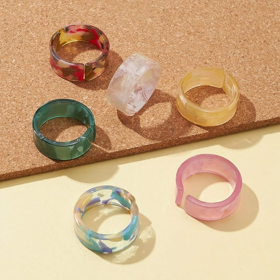 Resin Wide Band Cuff Ring Open Ring for Women Mixed color Size 11 3/4(21.1mm)