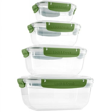 Superio Plastic Airtight Food Storage Containers, Set of 4 Sealed Clear Container Bowls with Lids, BPA Free, Rectangular, Green