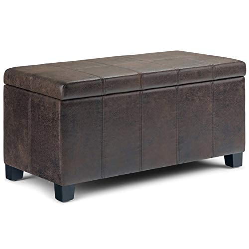 SIMPLIHOME Dover 36 inch Wide Rectangle Lift Top Storage Ottoman Bench in Upholstered Distressed Brown Faux Leather, Footrest Stool, Coffee Table for the Living Room, Bedroom and Kids Room