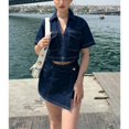 thumbnail image 3 of Women Utility Denim Skirt Set V Neck Short Sleeve Top Outfit, 3 of 9