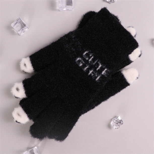 Guantes de pantalla táctil de lana a prueba de frío con forro polar cálido y grueso con dedos abiertos para mujer de invierno