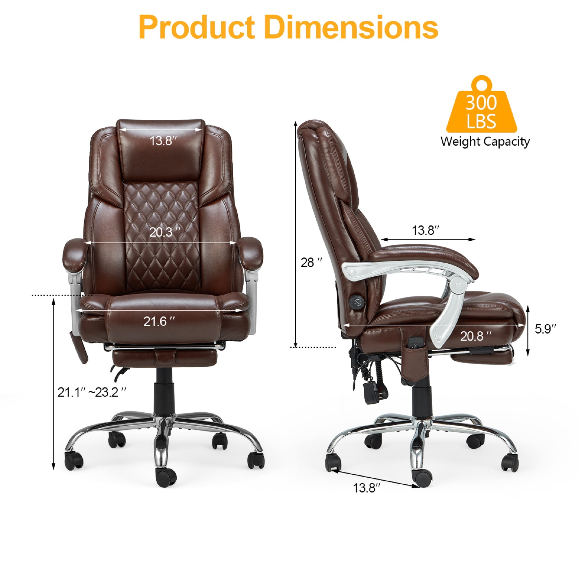 Homrest Executive Office Chair W/ Adjustable Lumbar Support,Massage Office Chair for Adult,Brown