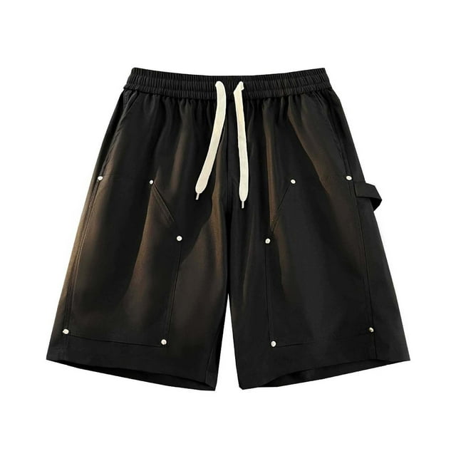 Kovlvoll Mens Shorts Summer Plus Size Fashion Solid Color Drawstring Elastic Waist Loose Casual Wide Leg Short Pants