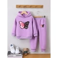 thumbnail image 2 of TiaoBug Kids Girls Hoodies Tracksuit Long Sleeve Sweatshirts with Jogger Sweatpants Set Purple 5-6, 2 of 3