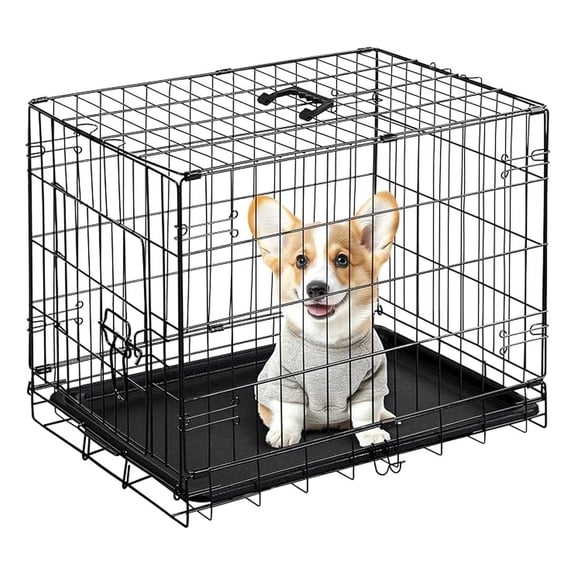24-Inch Single Door Dog Crate, Durable and Foldable Metal Wire Cage with Leak-Proof Plastic Tray, Portable Pet Kennel for Indoor, Outdoor, and Travel