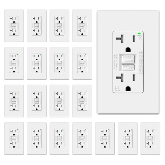 GFI GFCI Outlet ELEGRP de 20 amperios con autocomprobación con diseño más delgado, paquete de 20