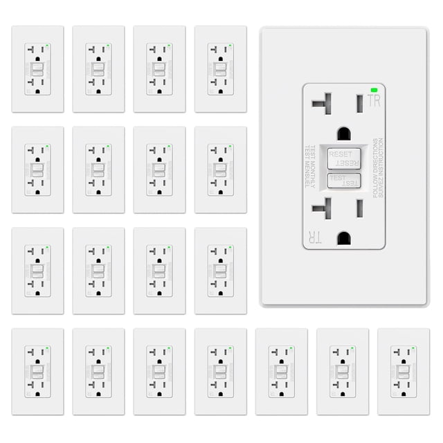 GFI GFCI Outlet ELEGRP de 20 amperios con autocomprobación con diseño más delgado, paquete de 20