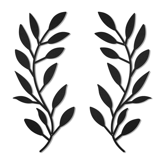 Metal Tree Leaf Wall Art, Set of 2 Olive Branch Leaf Decor Pieces for Living Room and Hallway, Black