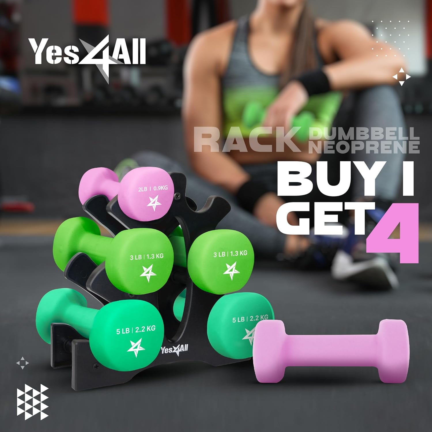 Neoprene Coated Adjustable Dumbbell Set with Rack - 2/3/5lb Hex Weights for Home Gym Strength Training