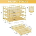thumbnail image 4 of Paper Letter Tray Organizer with File Holder, 4-Tier Desk Accessories & Workspace Desk Organizers with Drawer and 2 Pen Holder for Office Supplies (Gold), 4 of 4