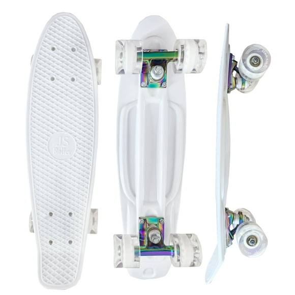 JS Roller Patineta penny board de 22 pulgadas para niños, adultos con llantas de goma y superficie antiderrapante transparent white