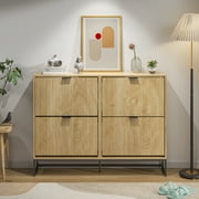 Shoe Cabinet Storage for Entryway, Modern Fluted Shoe Rack Cabinet with 4 Flip Drawers, Large Shoe Organizer for Living Room