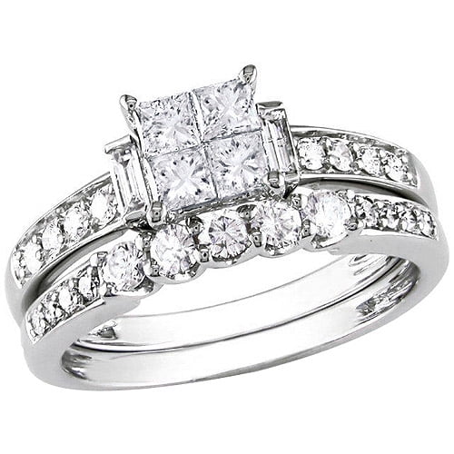 Miabella 1 Carat T.W. Princess, Round and Baguette-Cut Diamond Bridal Ring Set in 10kt White Gold by Generic