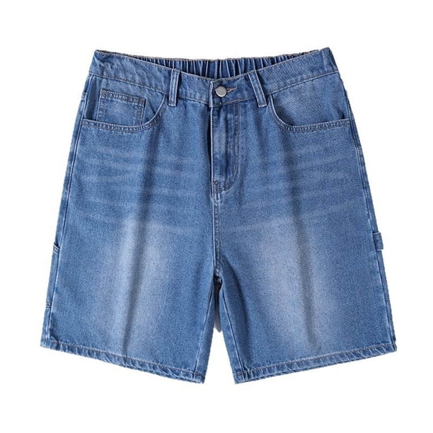 Ceisia Men's Relaxed Fit Straight Leg Denim Shorts Elastic Waistband 5-Pocket Jean Shorts Gift