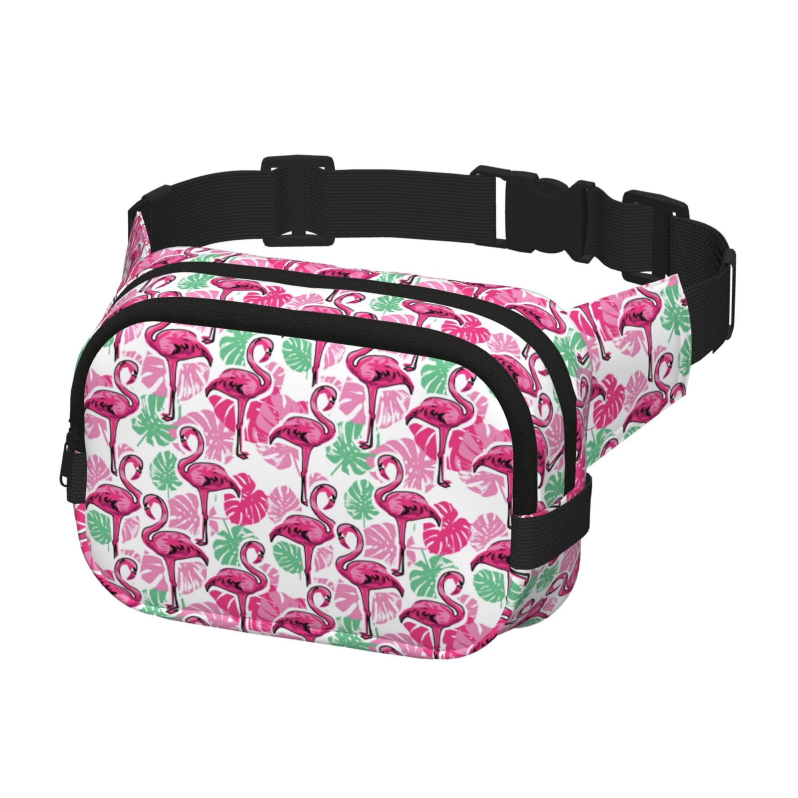 Picia Flamingo Print Square Double-Layer Waist Bag Mini Adjustable Waist Belt Bag Exercise Running Travel Hiking