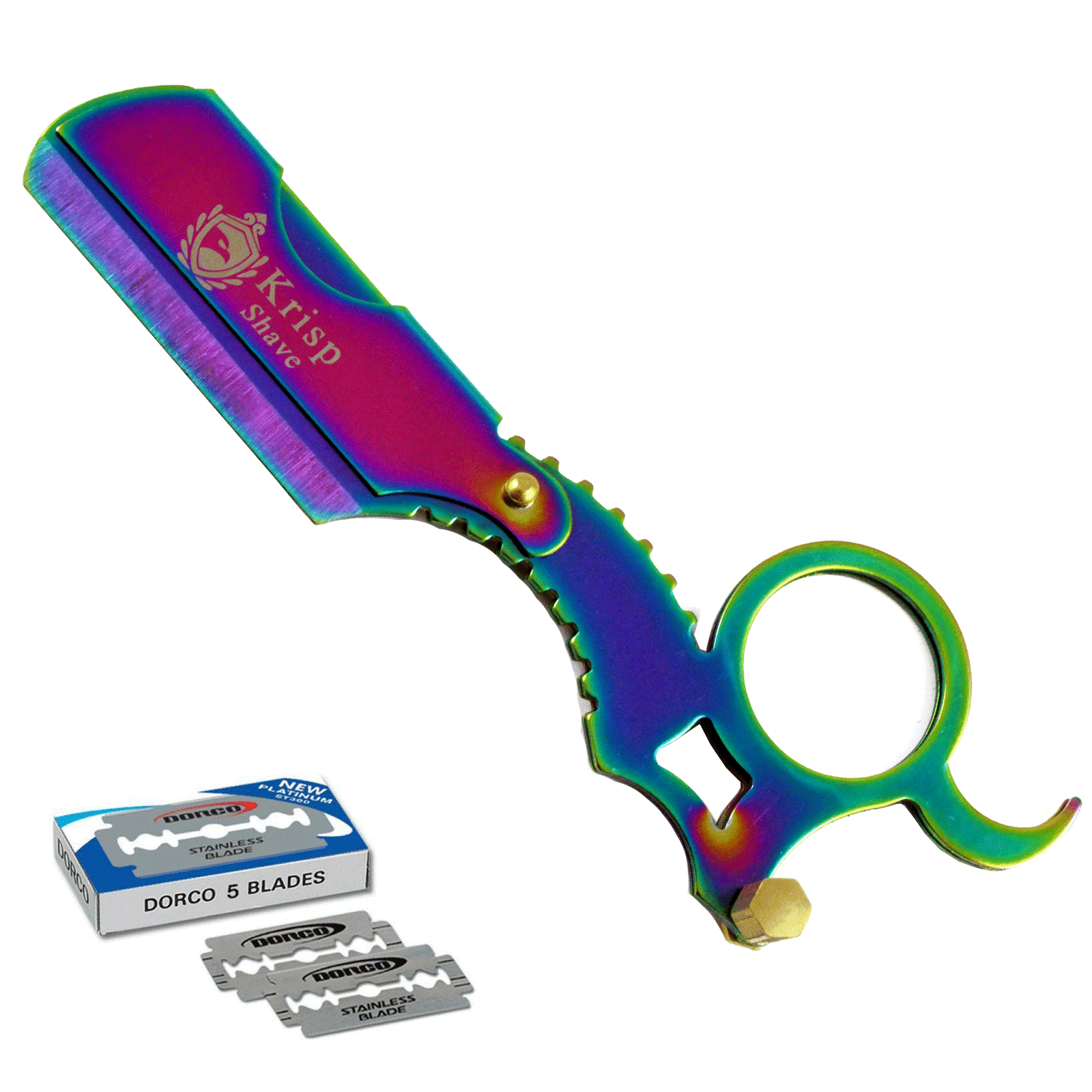 Cut Throat Shavette Straight Edge Razor Blade Holder Barber Salon + 10 Shaving Blades Titanium Multicolor