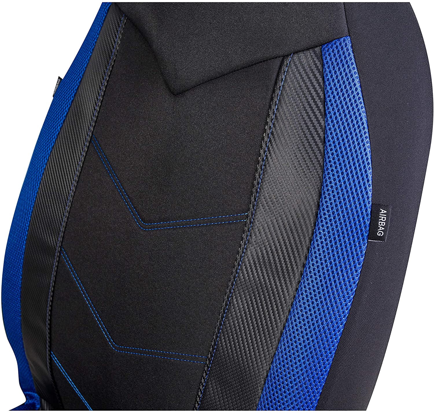PIC AUTO High Back Car Seat Covers - Sports Carbon Fiber Mesh Design, Universal Fit, Airbag Compatible (Blue)