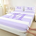 thumbnail image 3 of Feelyou Initial M Letter Queen Sheet Sets, Bow-tie Monogrammed Flat Sheet, Purple White Geometric Queen Fitted Sheet,Super Cozy Room Decor,4-Piece, 3 of 7