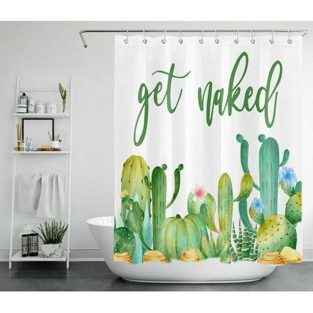 Get Naked Shower Curtain Tropical Green Cactus Flower For Bathroom Bathtub