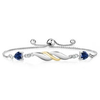 Gem Stone King 925 Silver and 10K Yellow Gold Blue Created Sapphire and White Lab Grown Diamond Tennis Bracelet for Women (1.02 Cttw, Heart Shape 5MM, Fully Adjustable up to 9 inch)